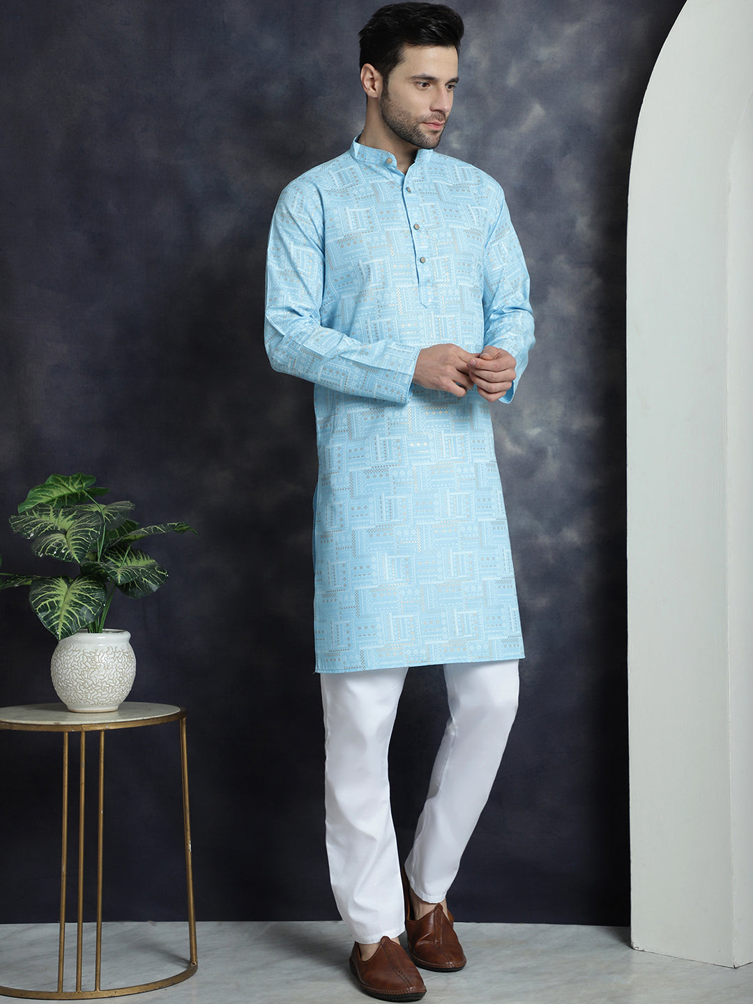 Men's Printed Kurta with Churidar