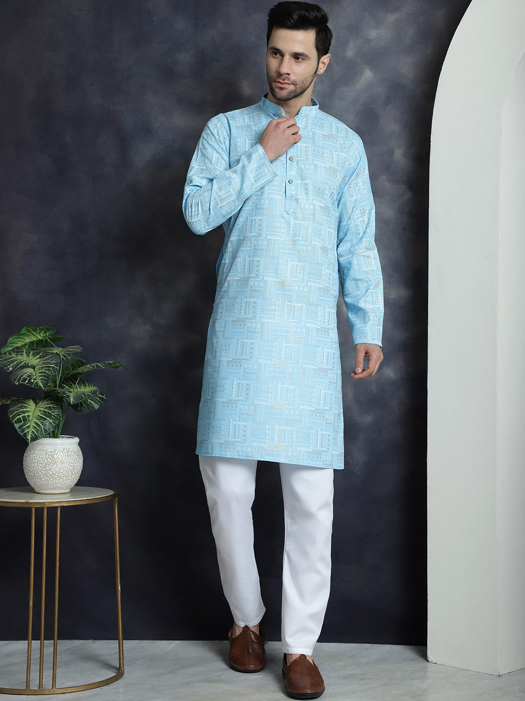 Men's Printed Kurta with Churidar