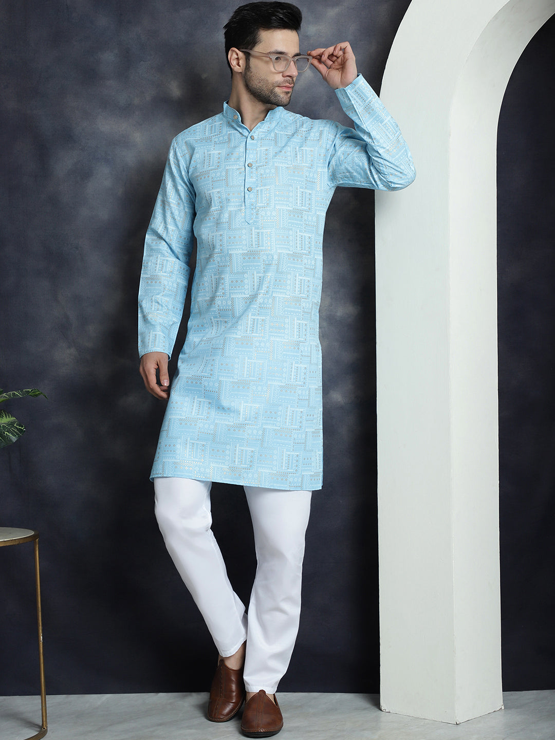 Men's Printed Kurta with Churidar