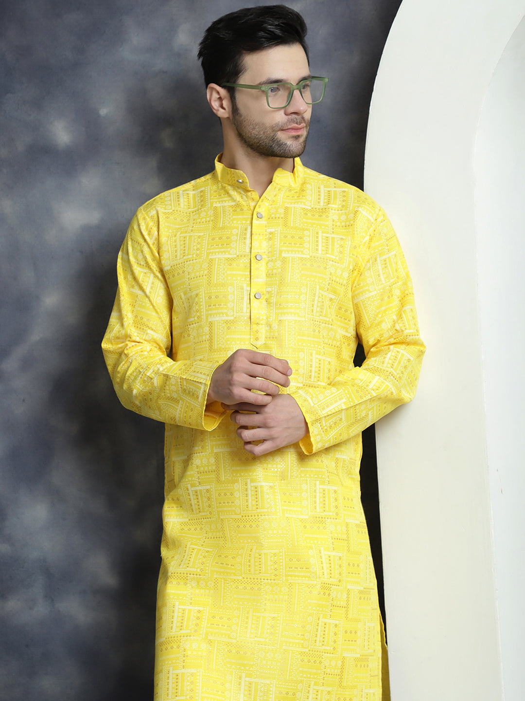 Men's Printed Kurta with Churidar - Taantav