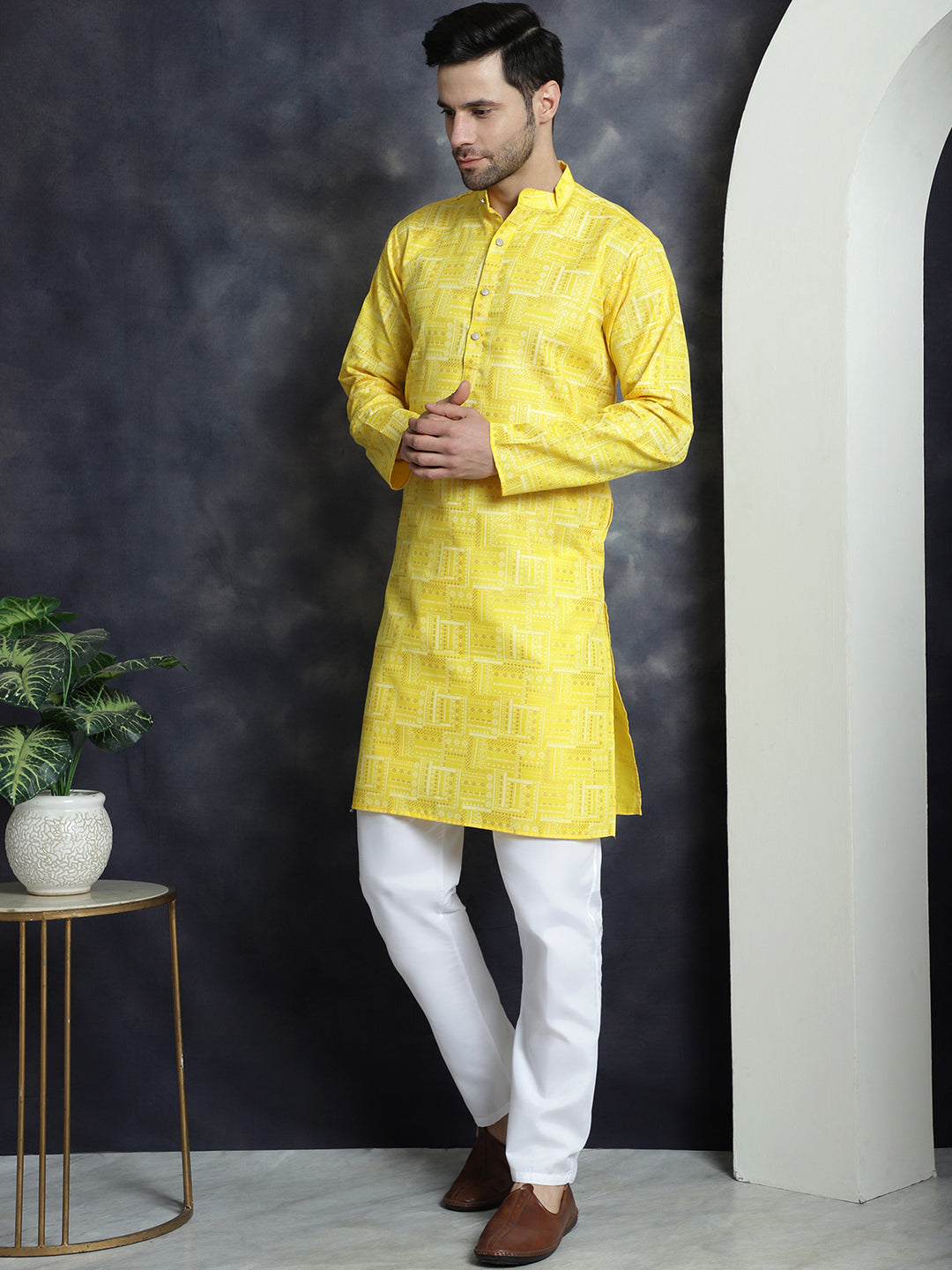 Men's Printed Kurta with Churidar - Taantav