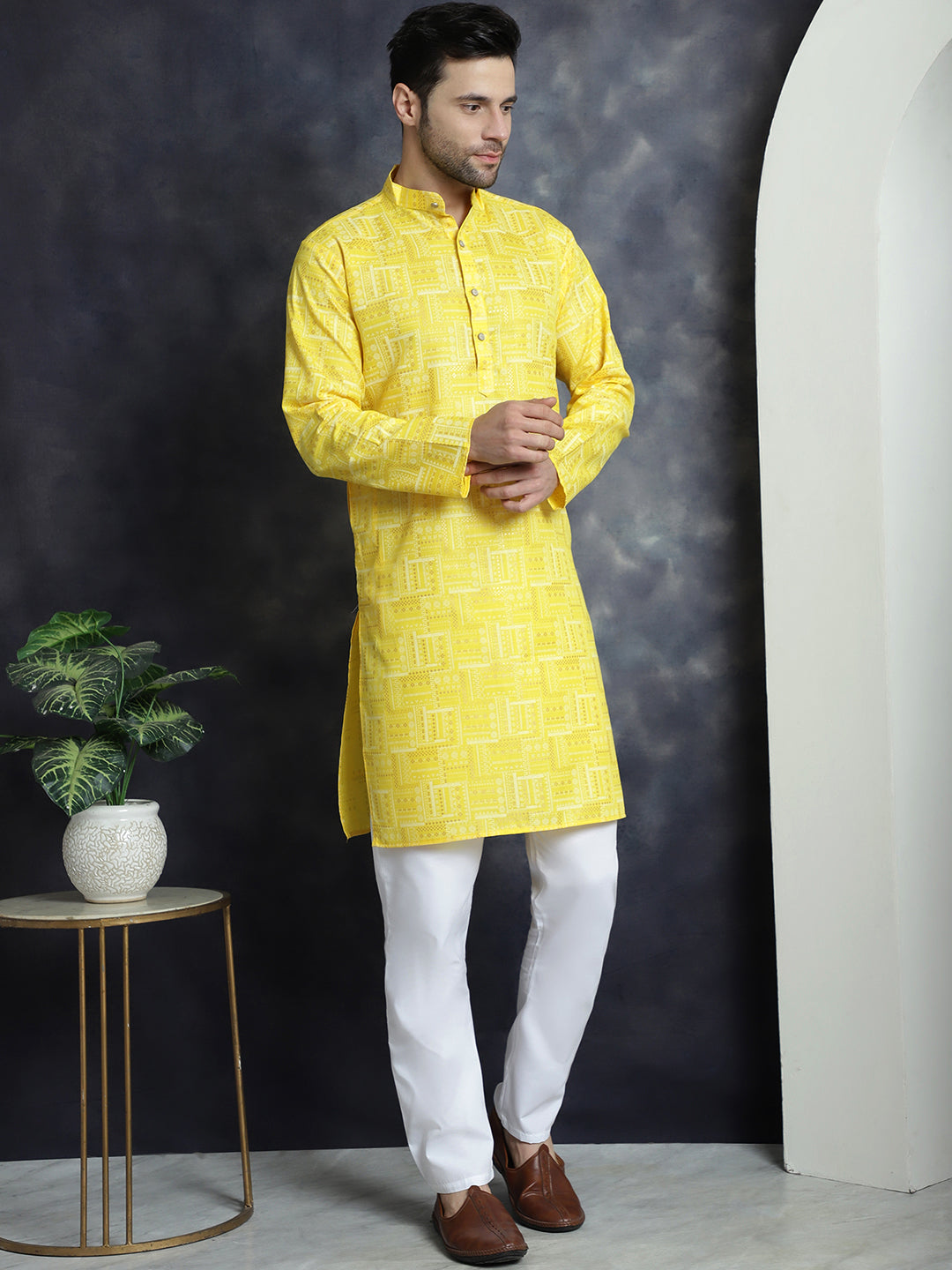 Men's Printed Kurta with Churidar - Taantav