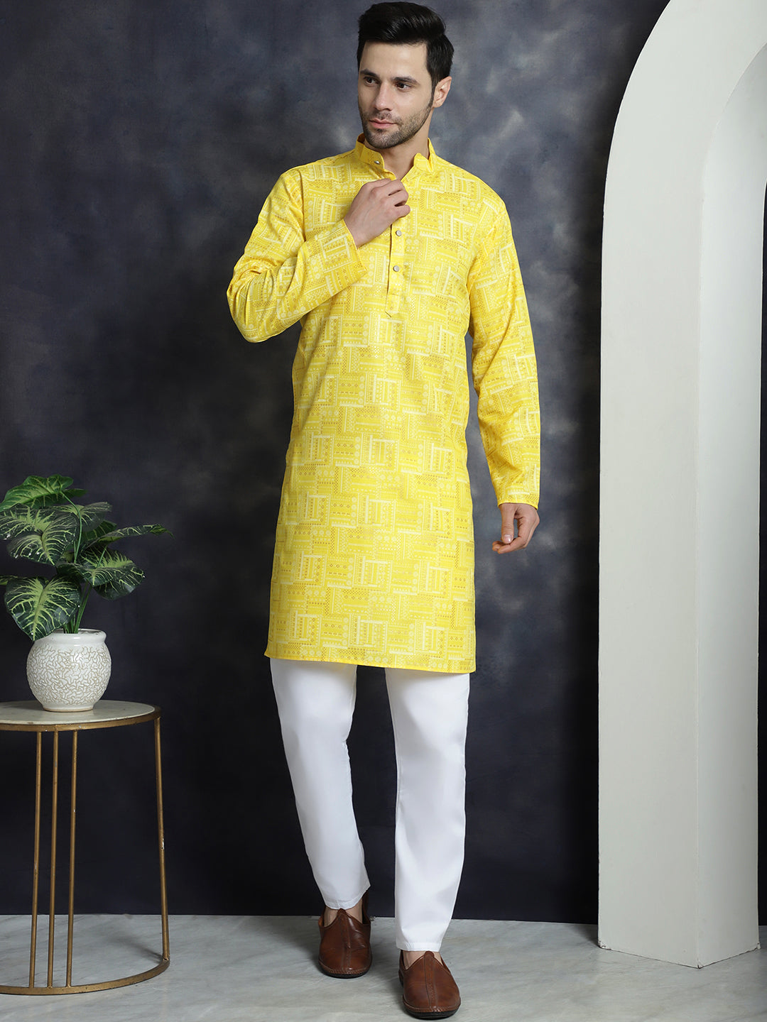 Men's Printed Kurta with Churidar - Taantav