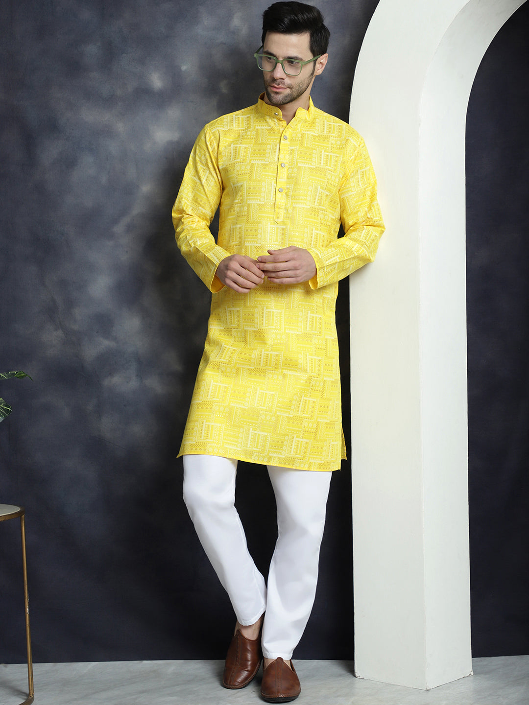 Men's Printed Kurta with Churidar - Taantav