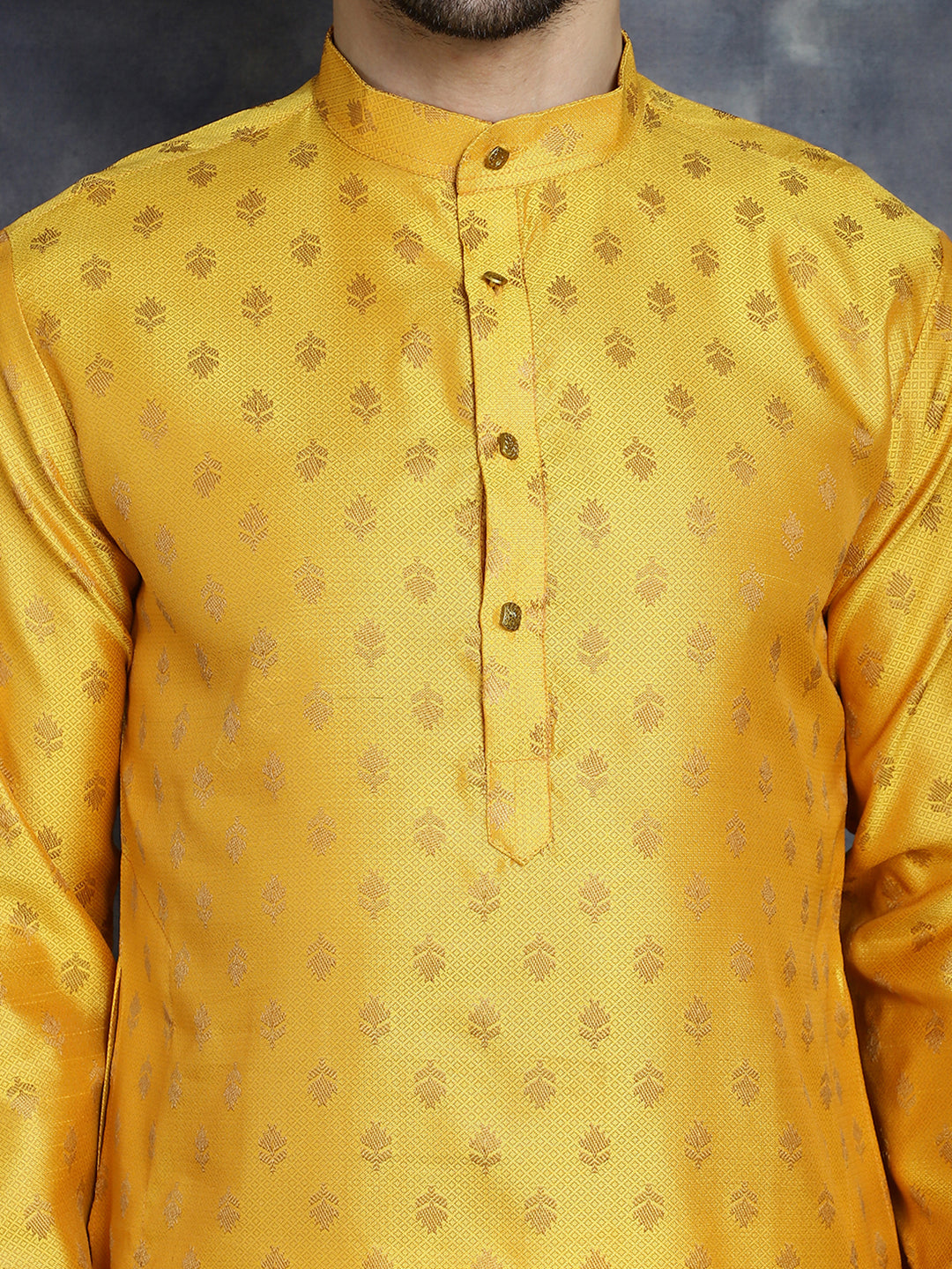 Men's Woven Design Silk Blend Kurta with Pyjama - Taantav