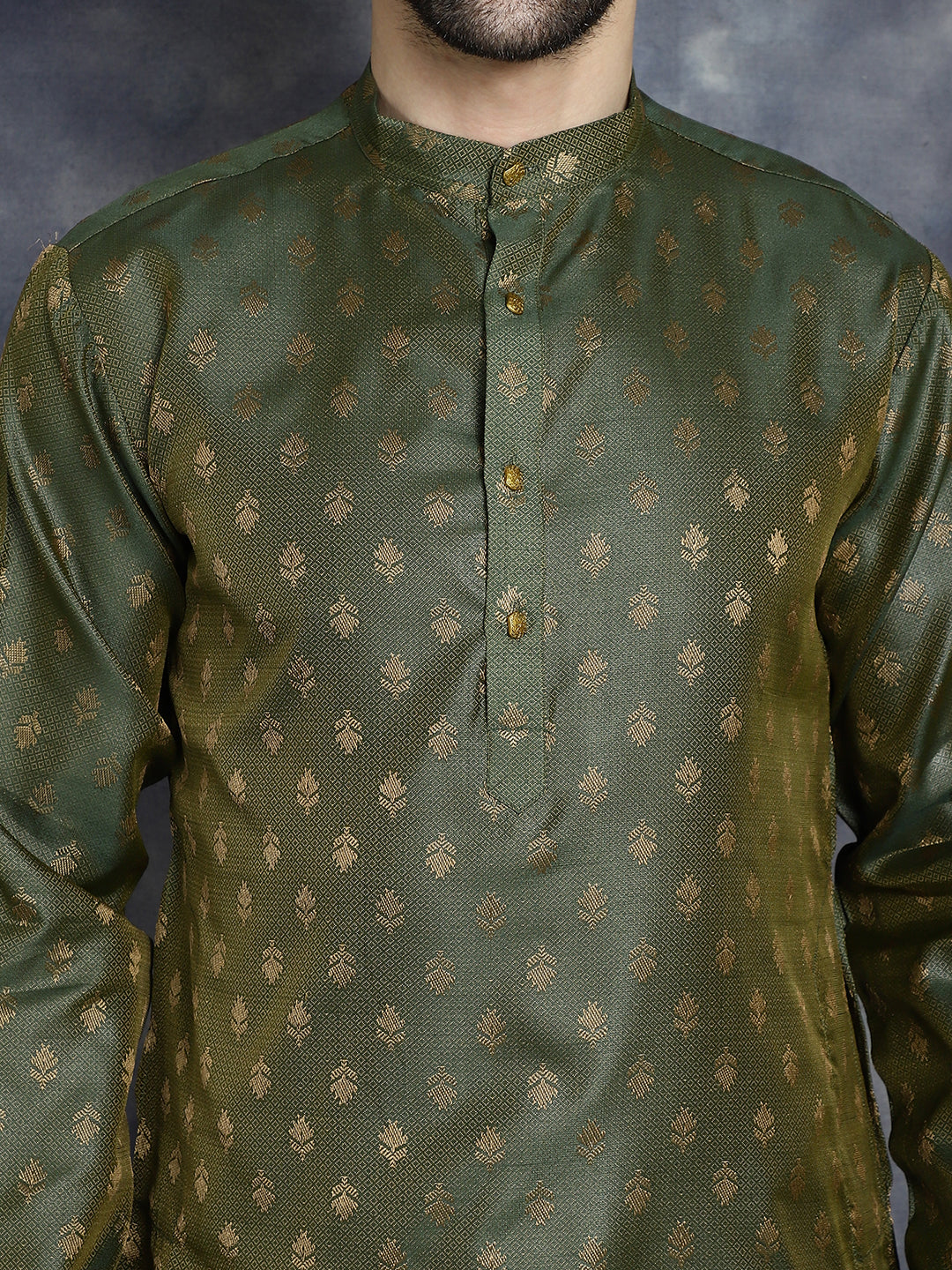 Men's Woven Design Silk Blend Kurta with Pyjama - Taantav