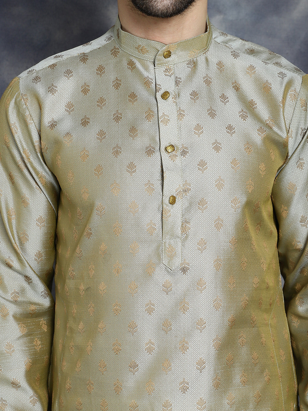 Men's Woven Design Silk Blend Kurta with Pyjama - Taantav