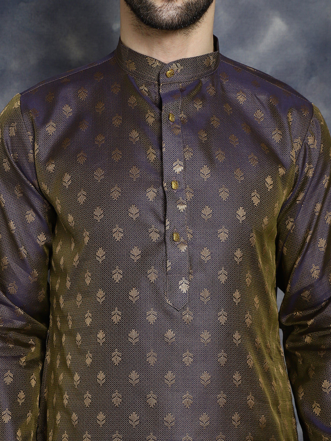 Men's Woven Design Silk Blend Kurta with Pyjama - Taantav