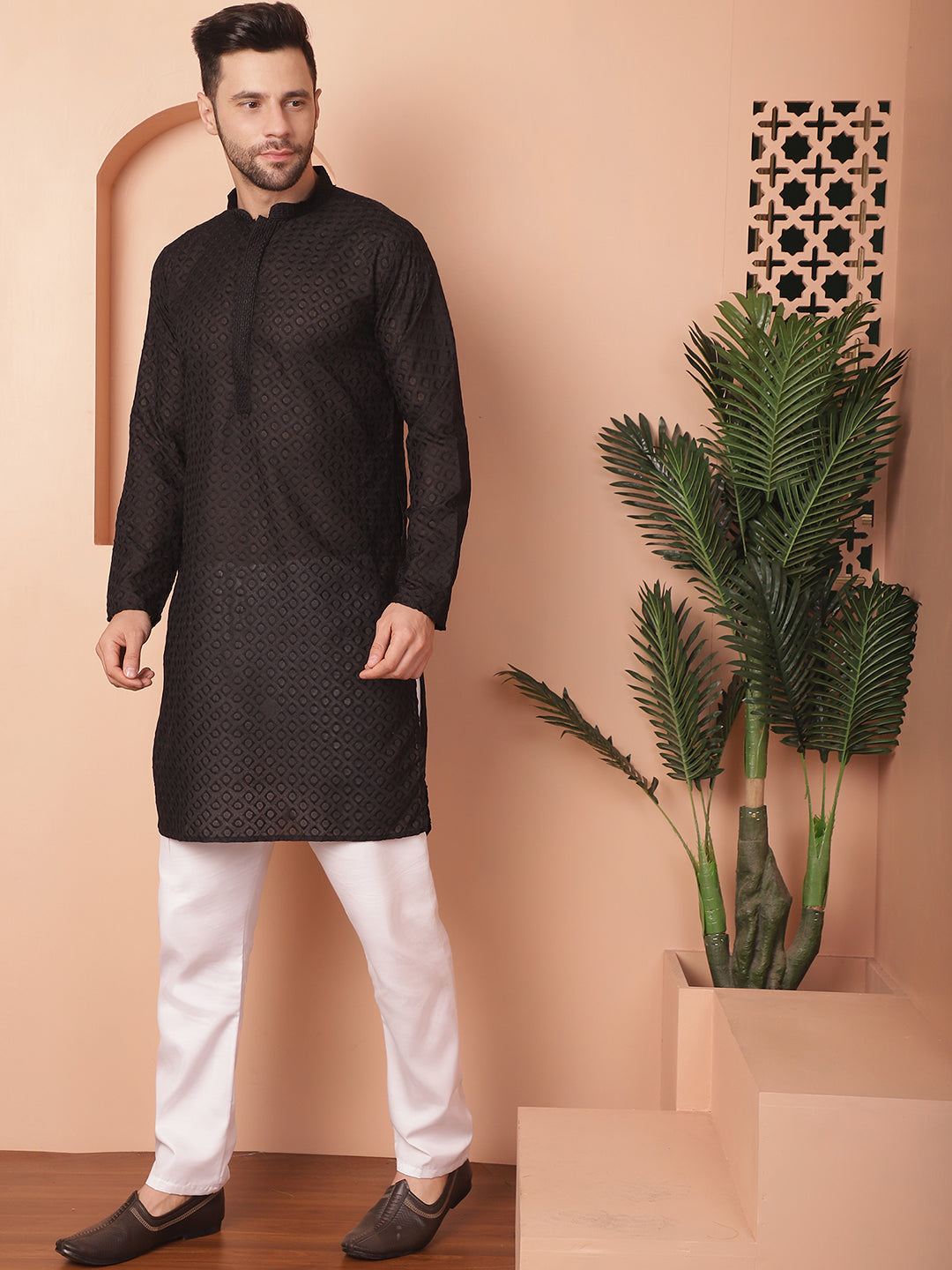 Men's Chikankari Pure Cotton Kurta with Churidar - Taantav