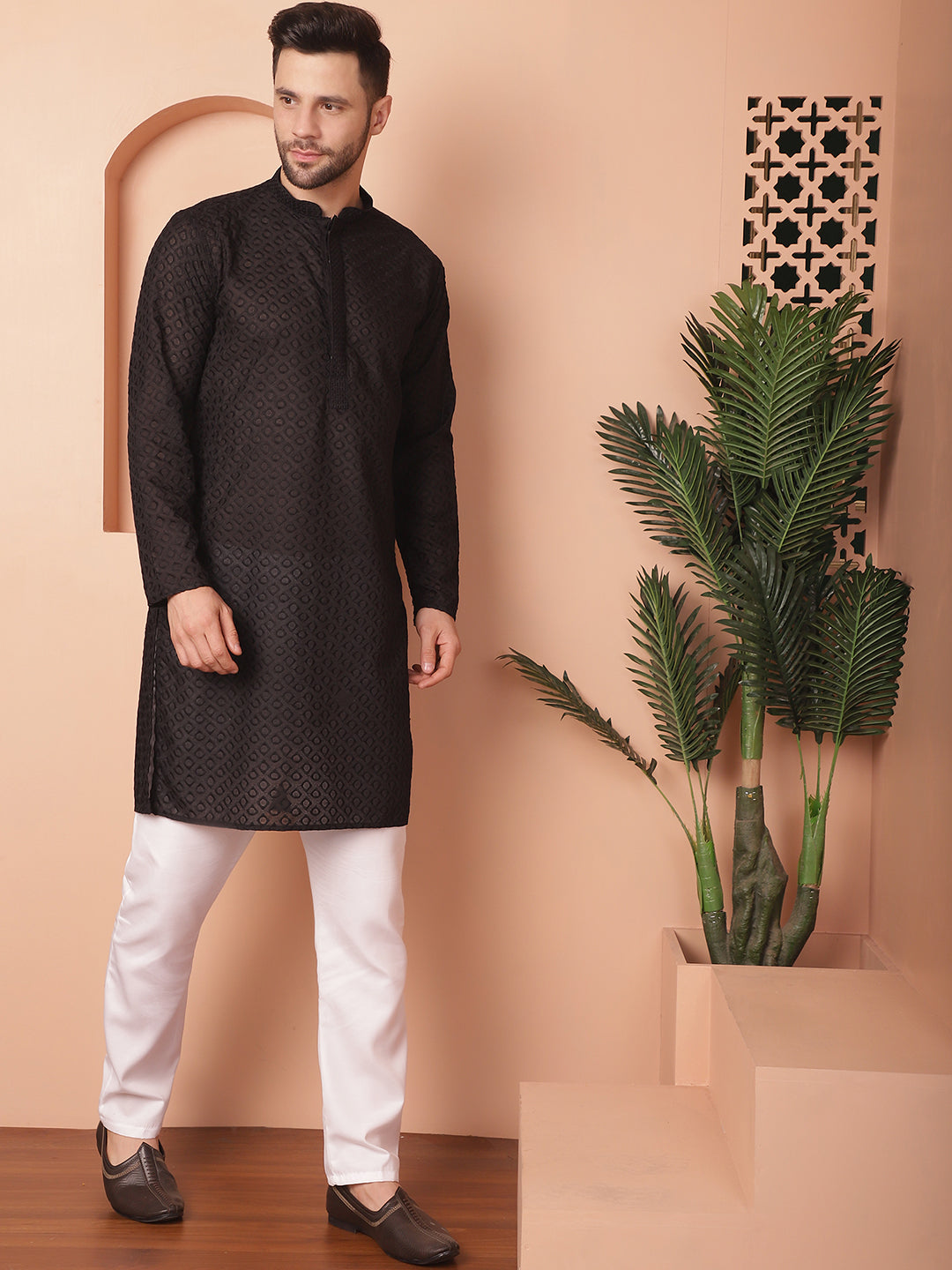 Men's Chikankari Pure Cotton Kurta with Churidar - Taantav