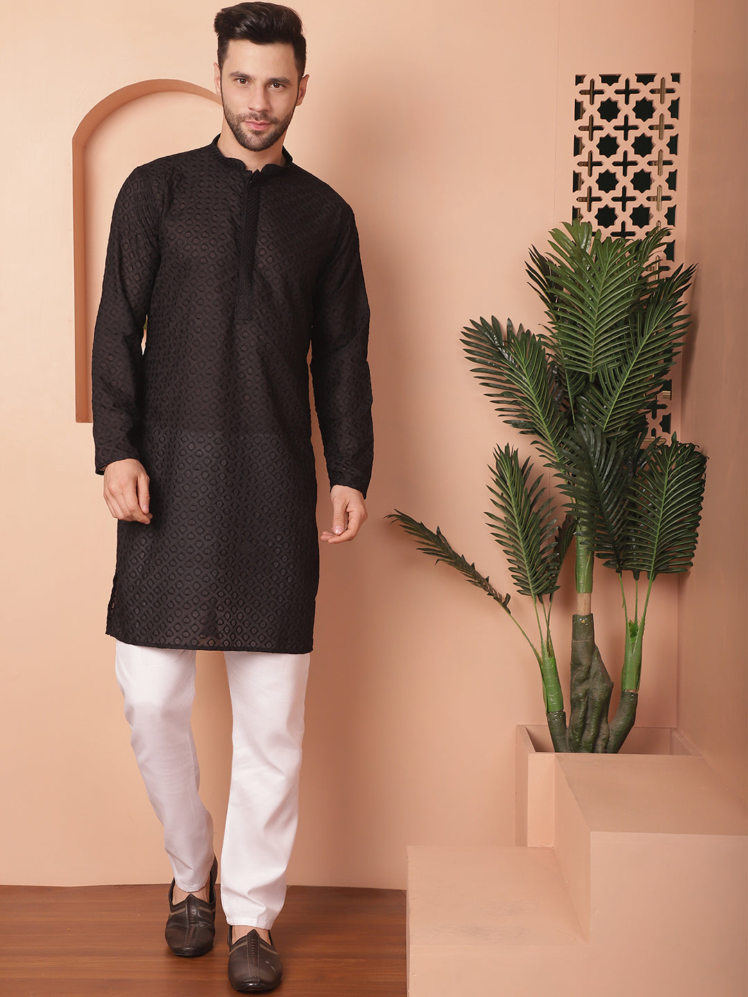 Men's Chikankari Pure Cotton Kurta with Churidar - Taantav