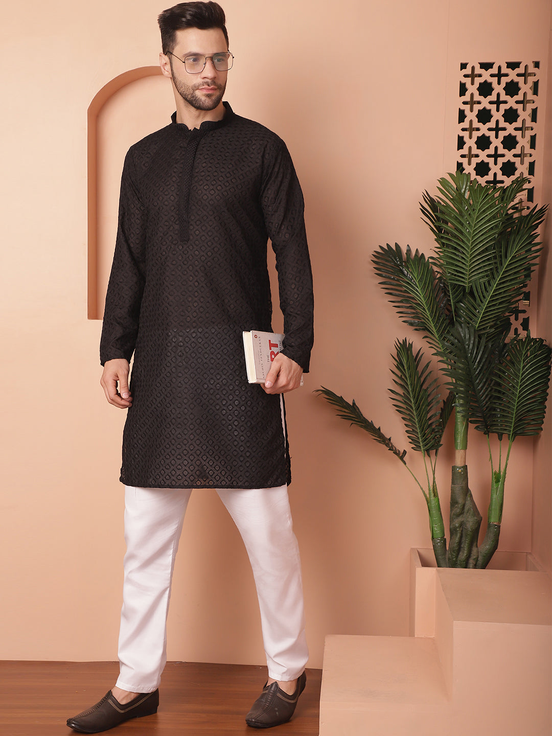 Men's Chikankari Pure Cotton Kurta with Churidar - Taantav