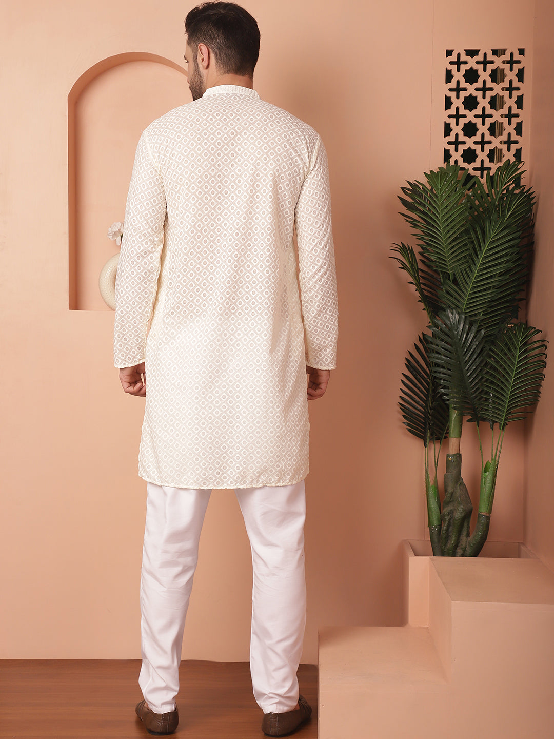 Men's Chikankari Pure Cotton Kurta with Churidar - Taantav