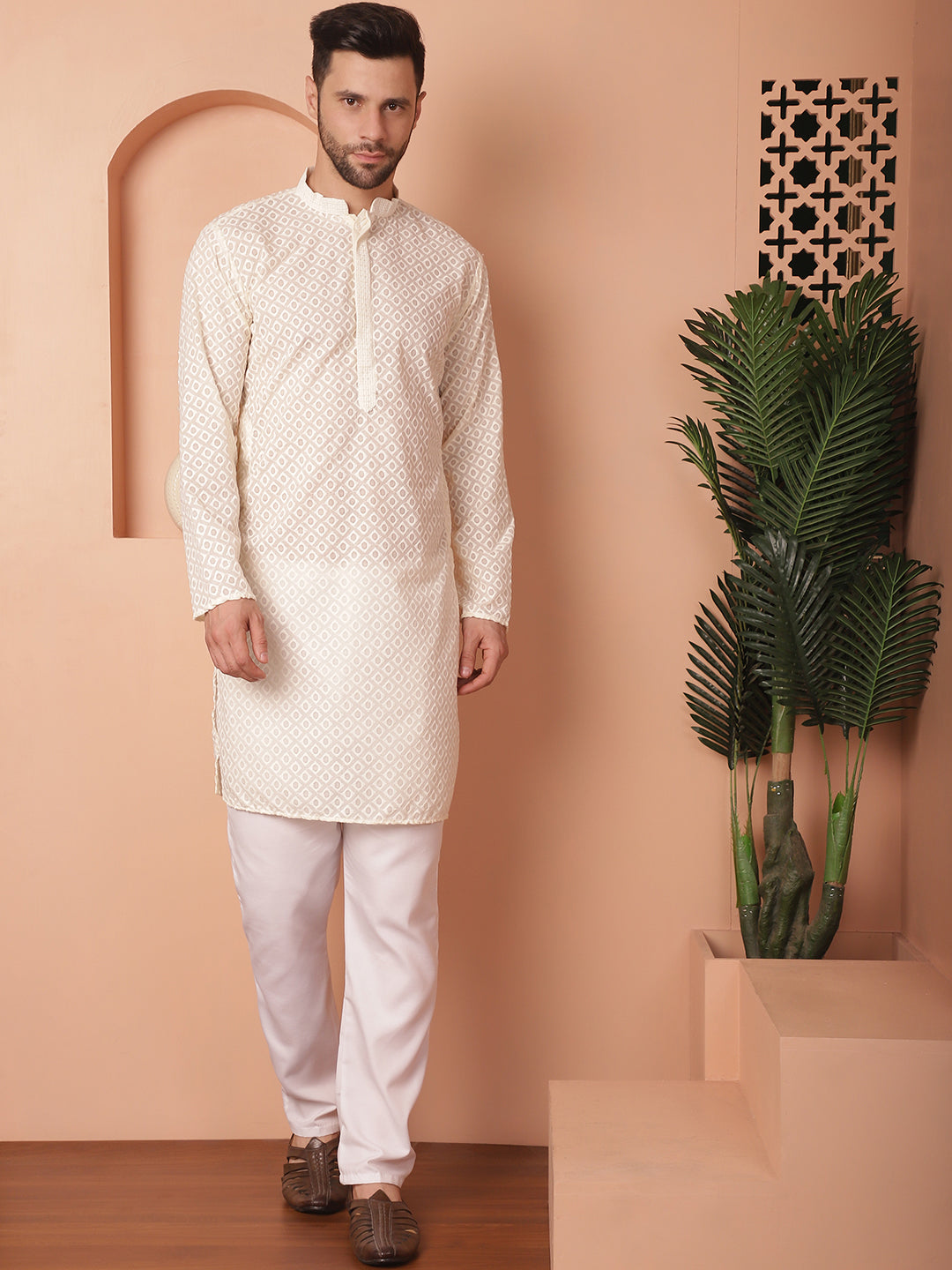 Men's Chikankari Pure Cotton Kurta with Churidar - Taantav