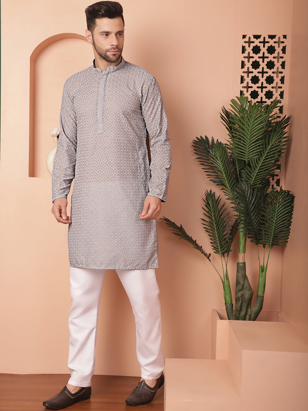 Men's Chikankari Pure Cotton Kurta with Churidar - Taantav