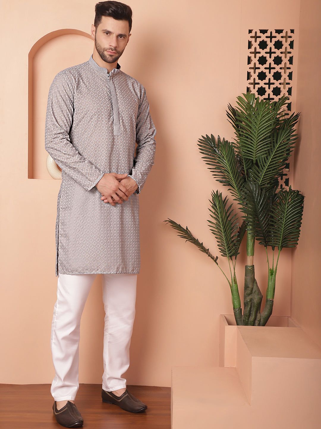 Men's Chikankari Pure Cotton Kurta with Churidar - Taantav