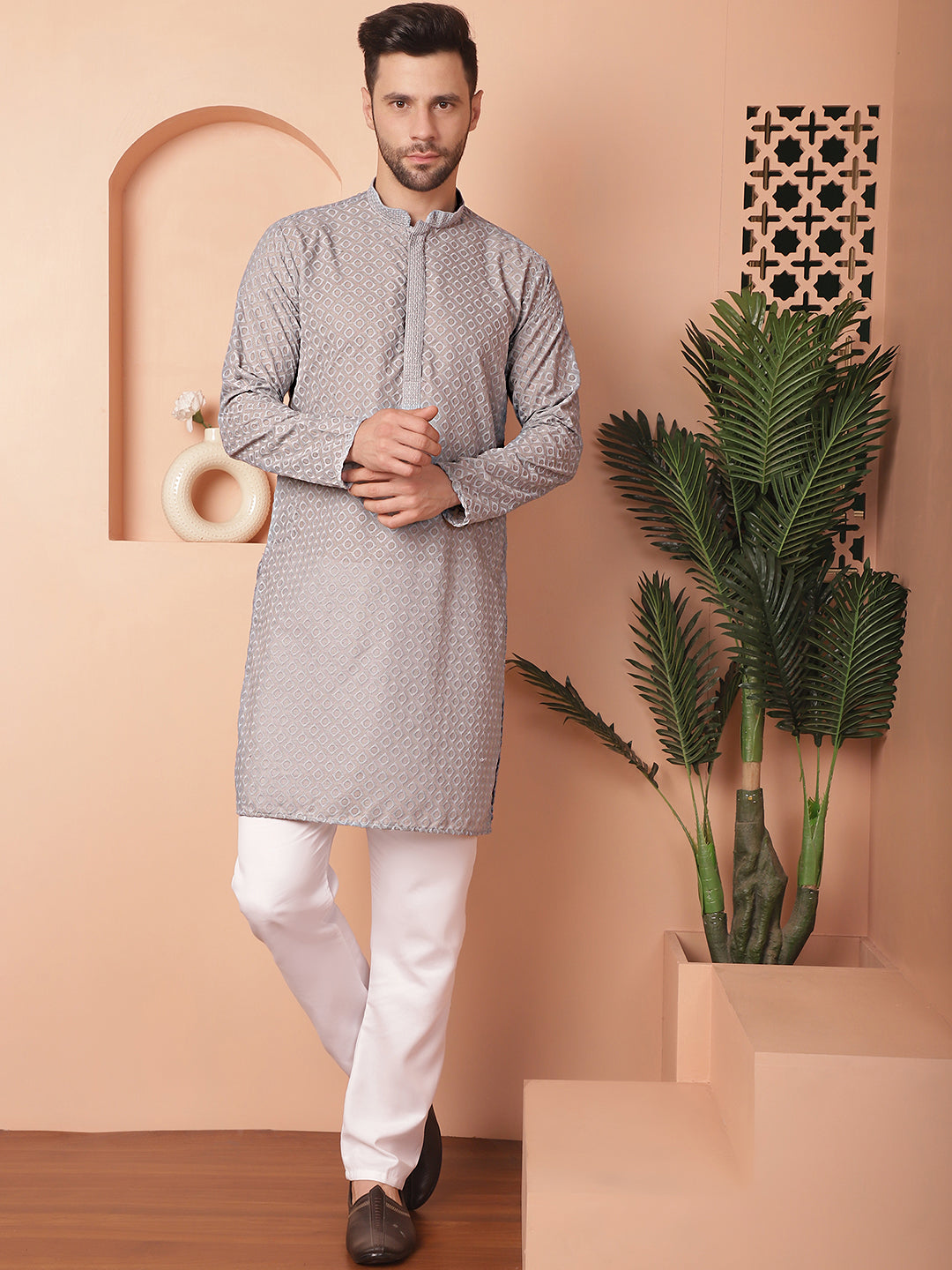 Men's Chikankari Pure Cotton Kurta with Churidar - Taantav