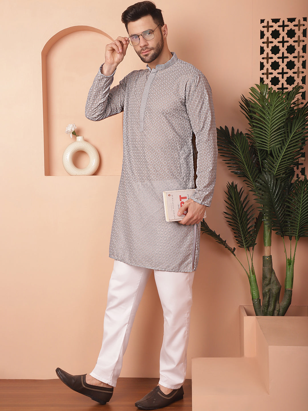 Men's Chikankari Pure Cotton Kurta with Churidar - Taantav