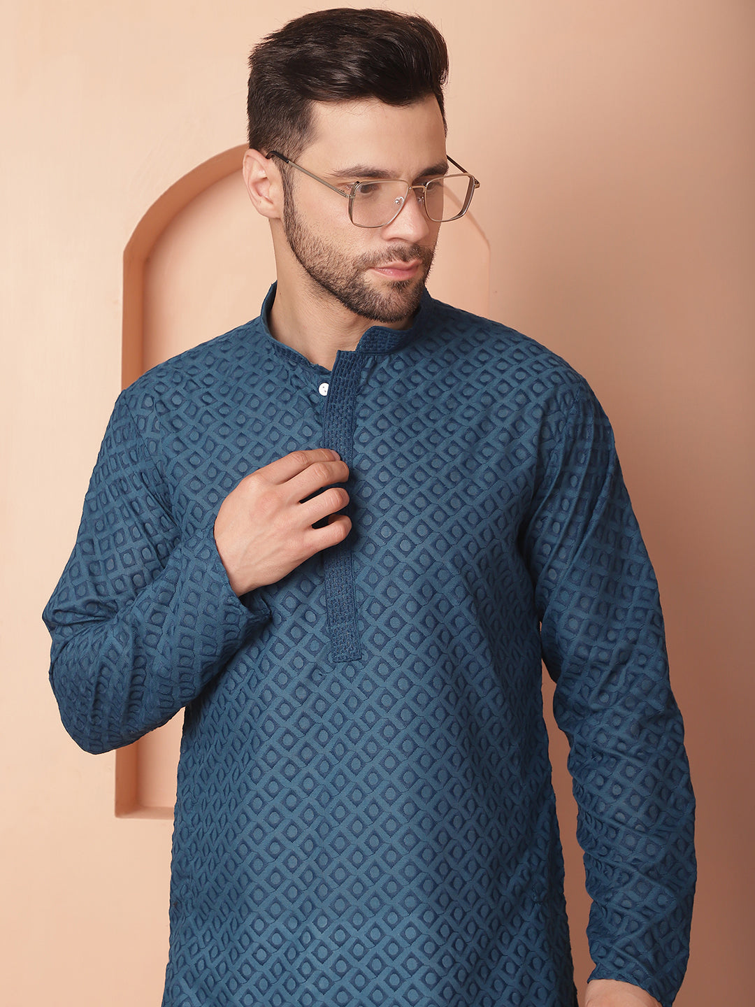 Men's Chikankari Pure Cotton Kurta with Churidar - Taantav