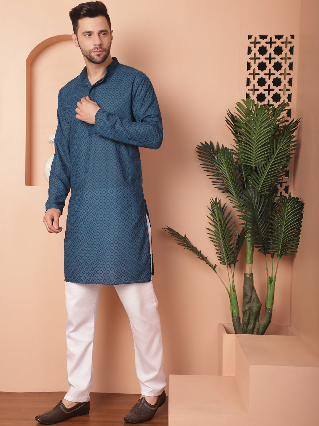 Men's Chikankari Pure Cotton Kurta with Churidar - Taantav