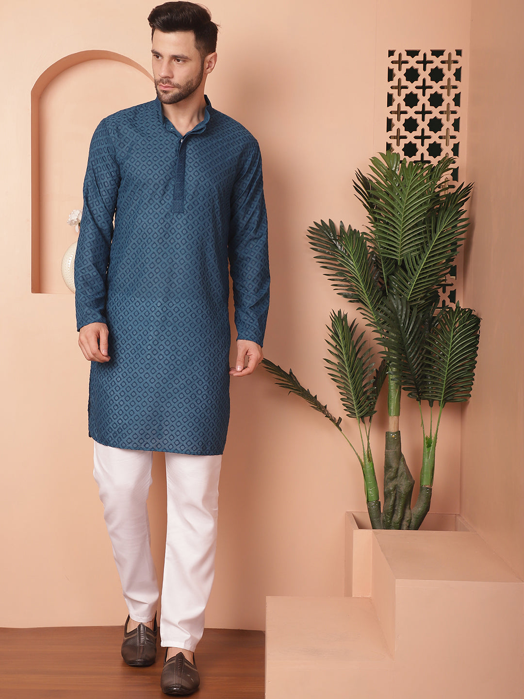 Men's Chikankari Pure Cotton Kurta with Churidar - Taantav