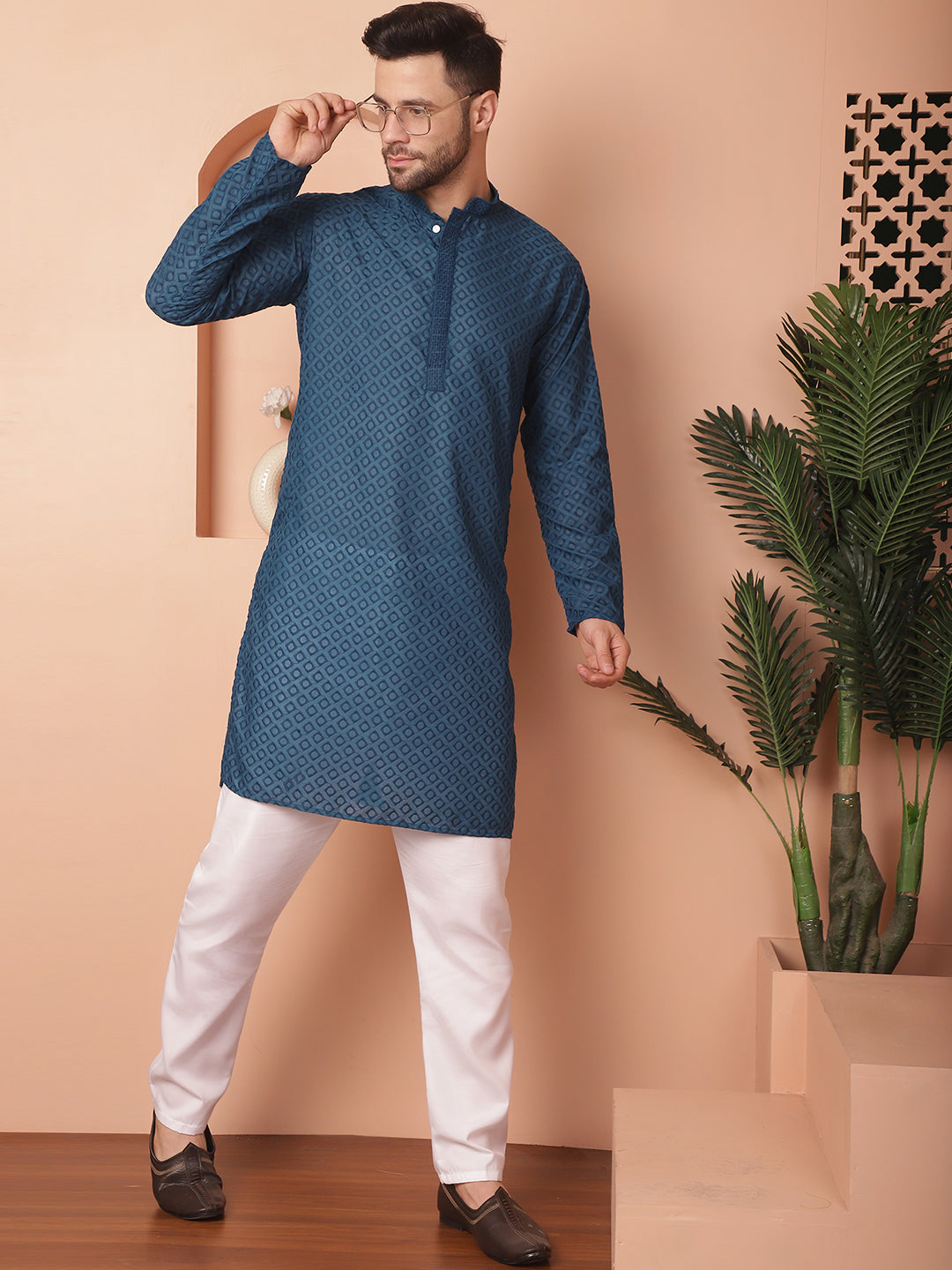 Men's Chikankari Pure Cotton Kurta with Churidar - Taantav