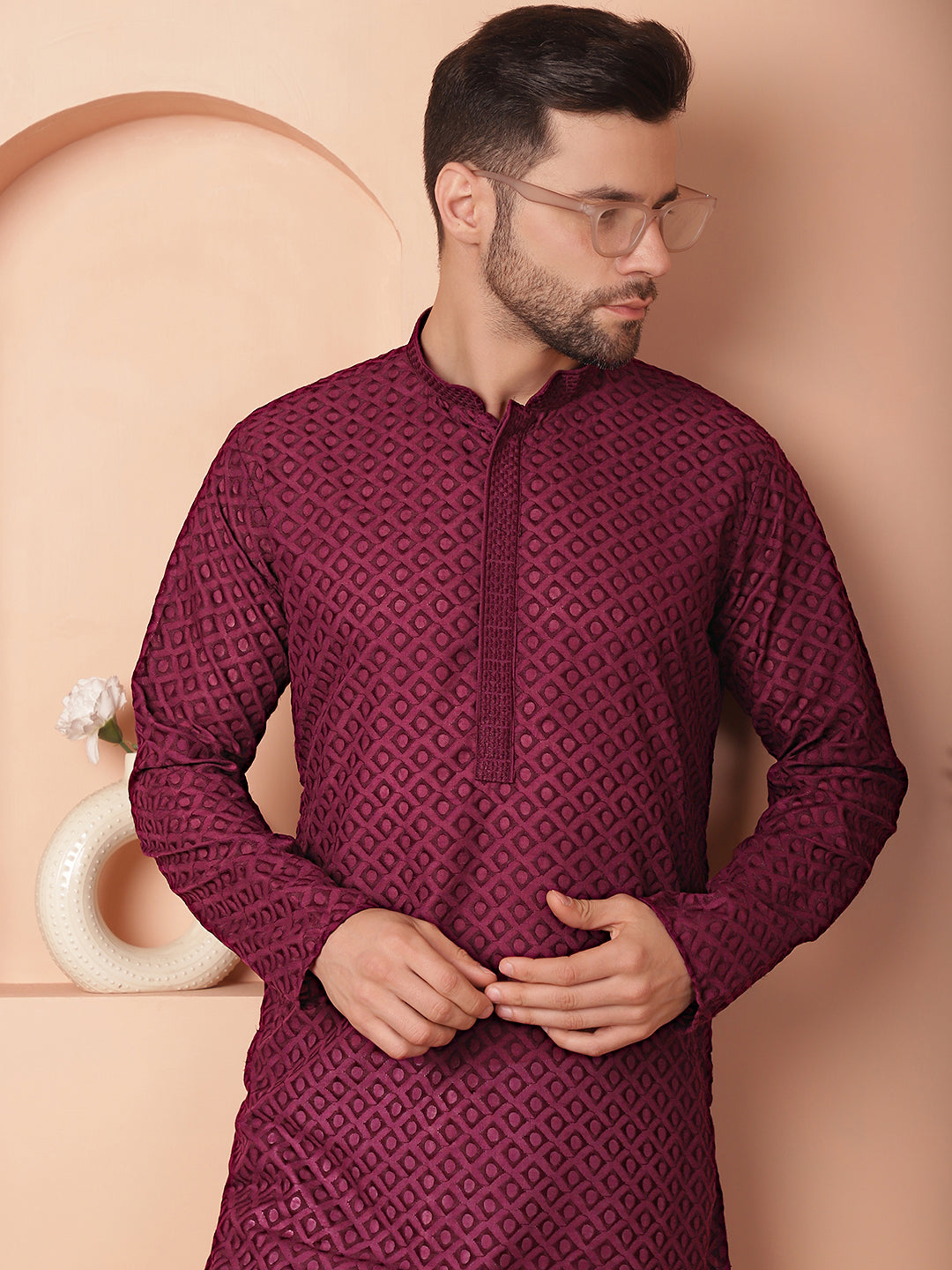 Men's Chikankari Pure Cotton Kurta with Churidar - Taantav