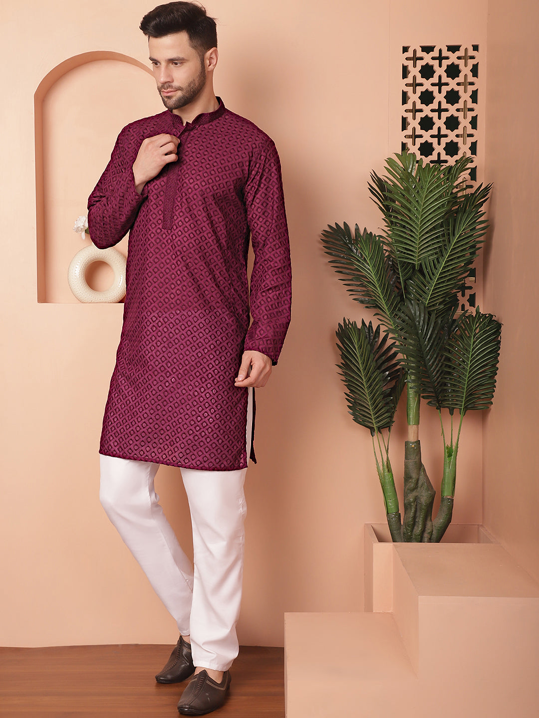 Men's Chikankari Pure Cotton Kurta with Churidar - Taantav