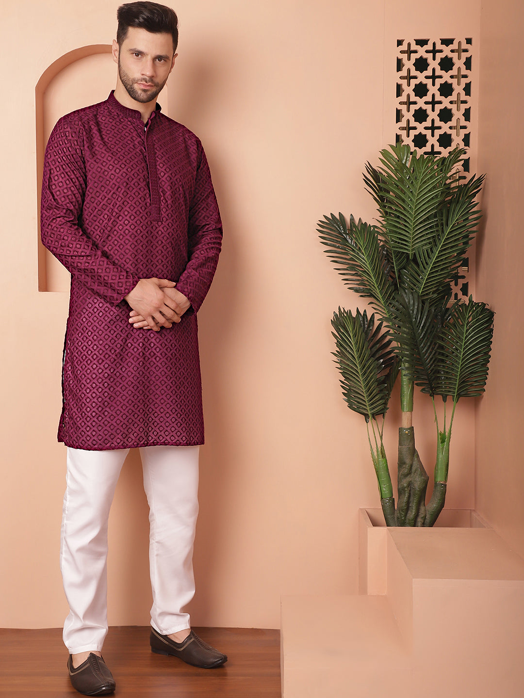 Men's Chikankari Pure Cotton Kurta with Churidar - Taantav