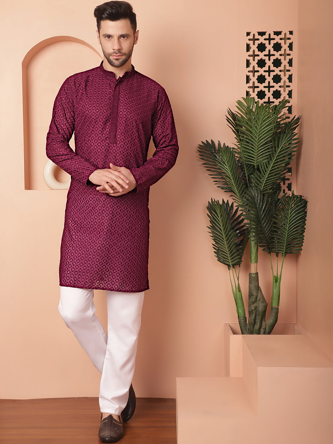 Men's Chikankari Pure Cotton Kurta with Churidar - Taantav