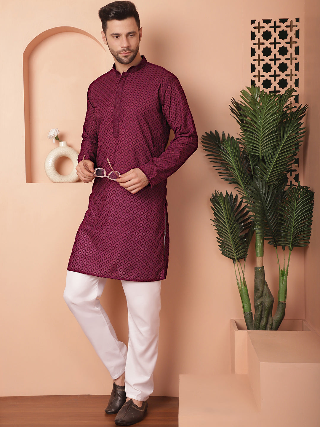 Men's Chikankari Pure Cotton Kurta with Churidar - Taantav