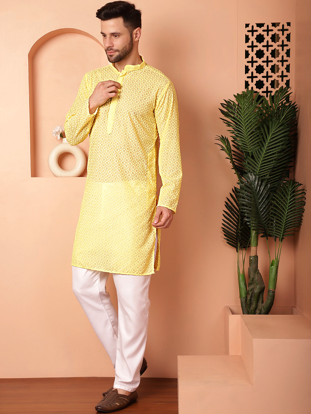 Men's Chikankari Pure Cotton Kurta with Churidar - Taantav