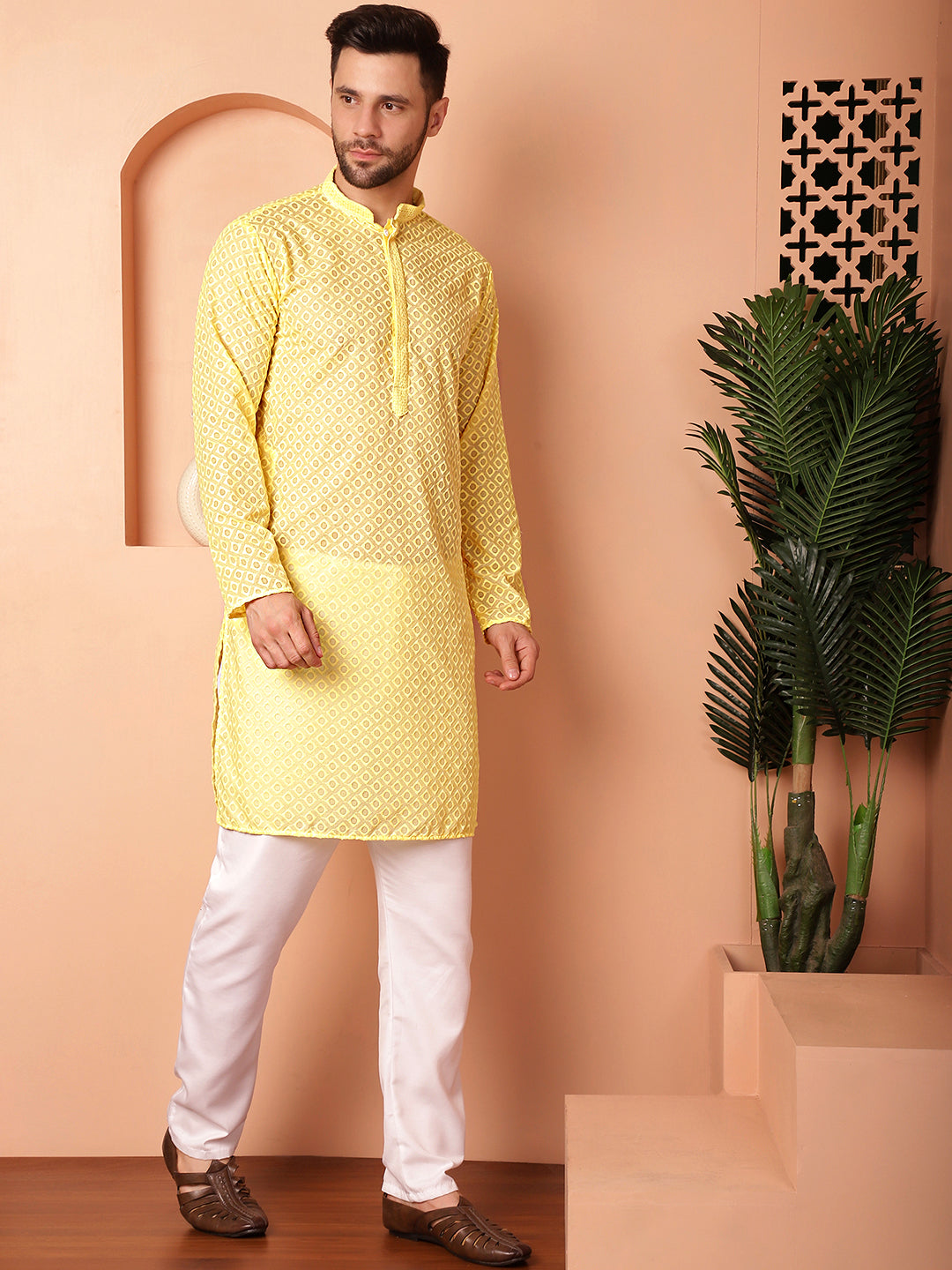 Men's Chikankari Pure Cotton Kurta with Churidar - Taantav