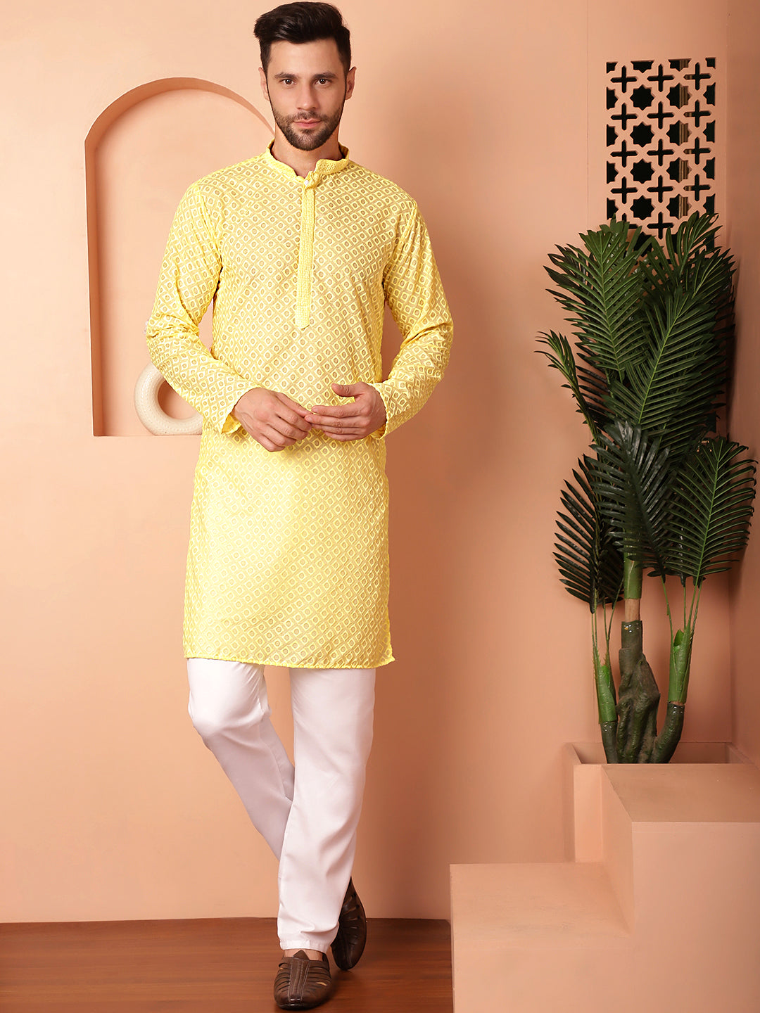 Men's Chikankari Pure Cotton Kurta with Churidar - Taantav