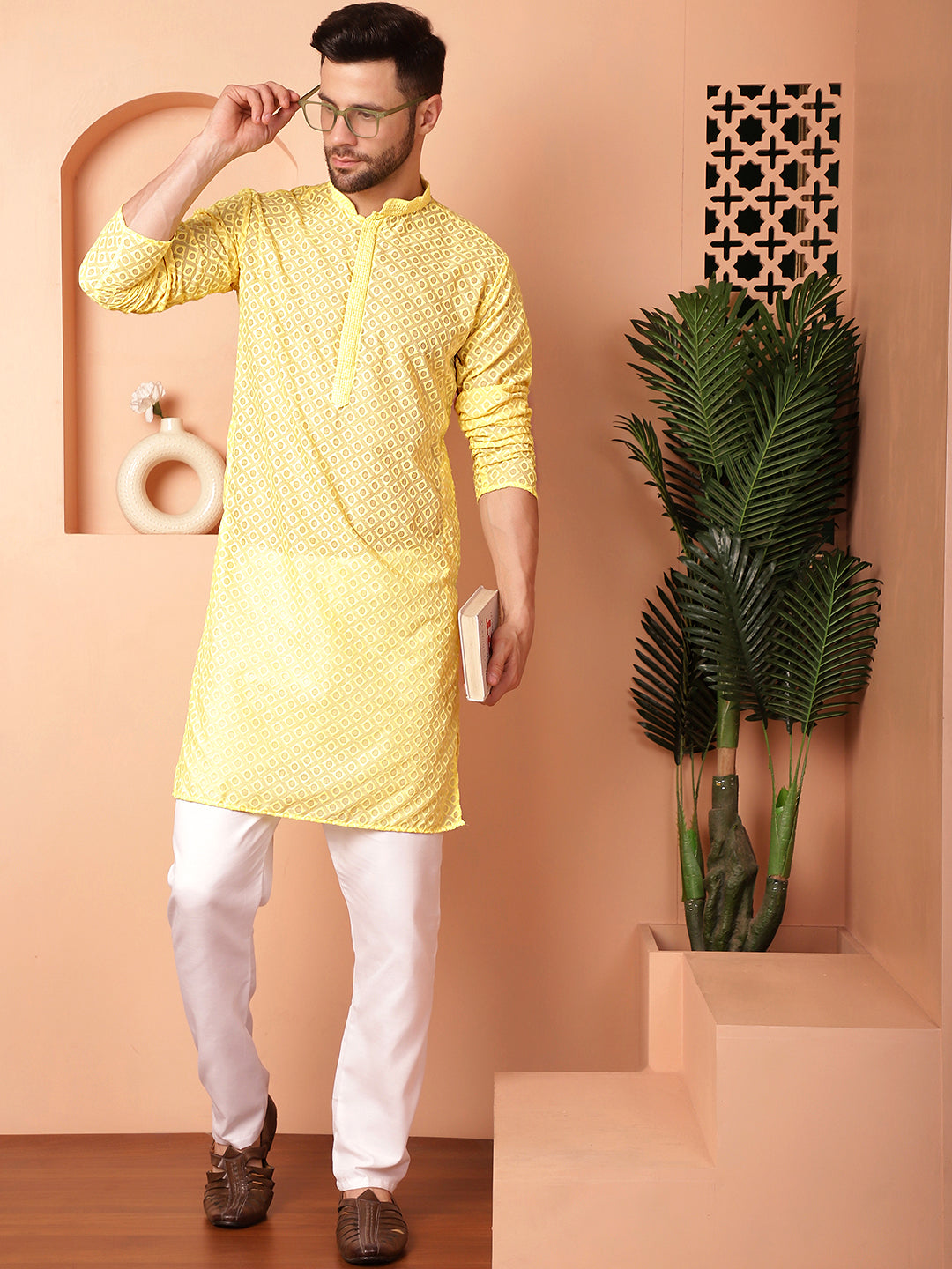 Men's Chikankari Pure Cotton Kurta with Churidar - Taantav