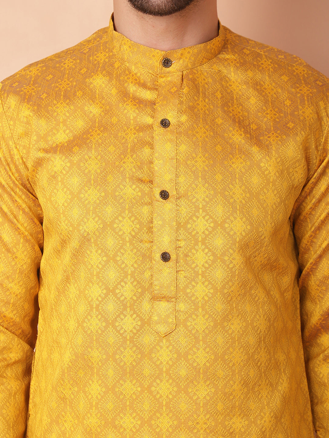 Men's Woven Design Silk Blend Kurta with Pyjama - Taantav