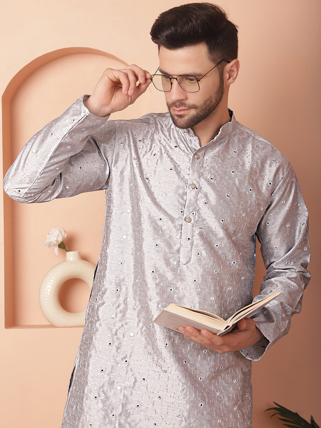 Men's Embroidered Mirror Work Kurta Pyjama Sets - Taantav