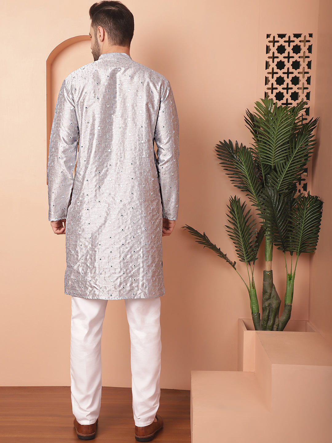 Men's Embroidered Mirror Work Kurta Pyjama Sets - Taantav