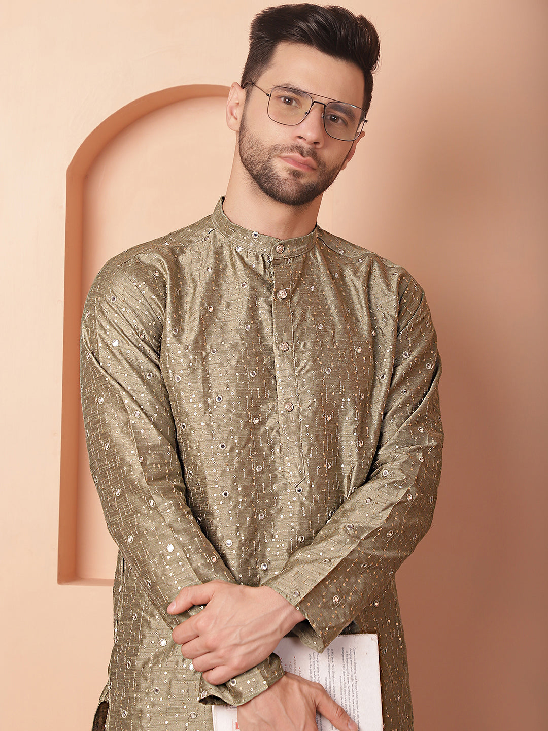 Men's Embroidered Mirror Work Kurta Pyjama Sets - Taantav