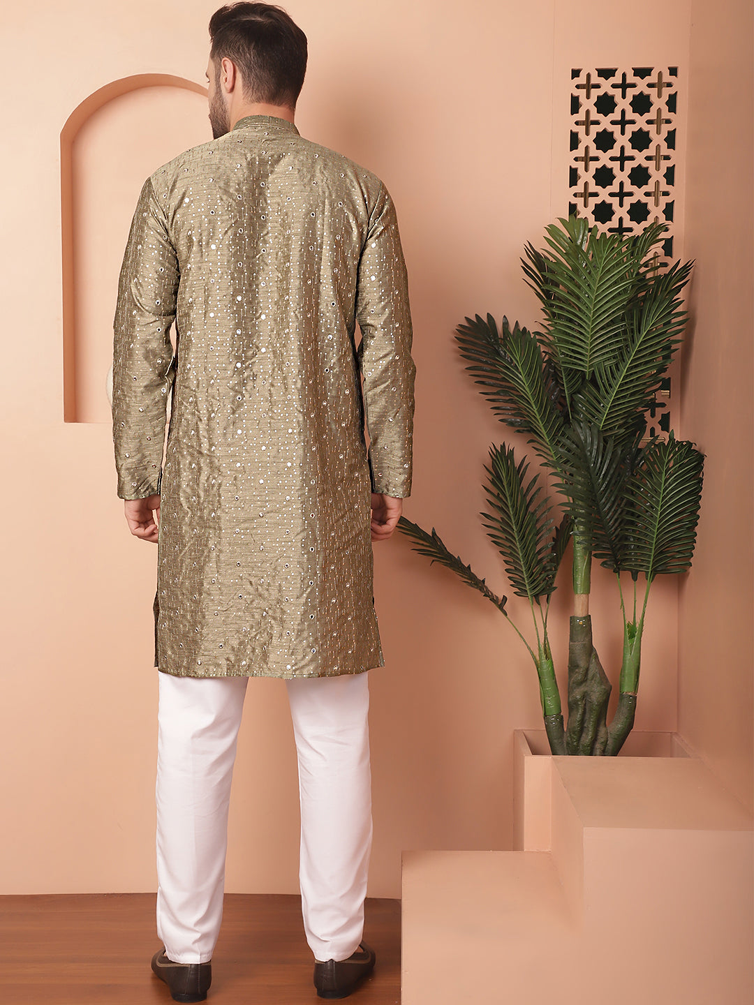 Men's Embroidered Mirror Work Kurta Pyjama Sets - Taantav