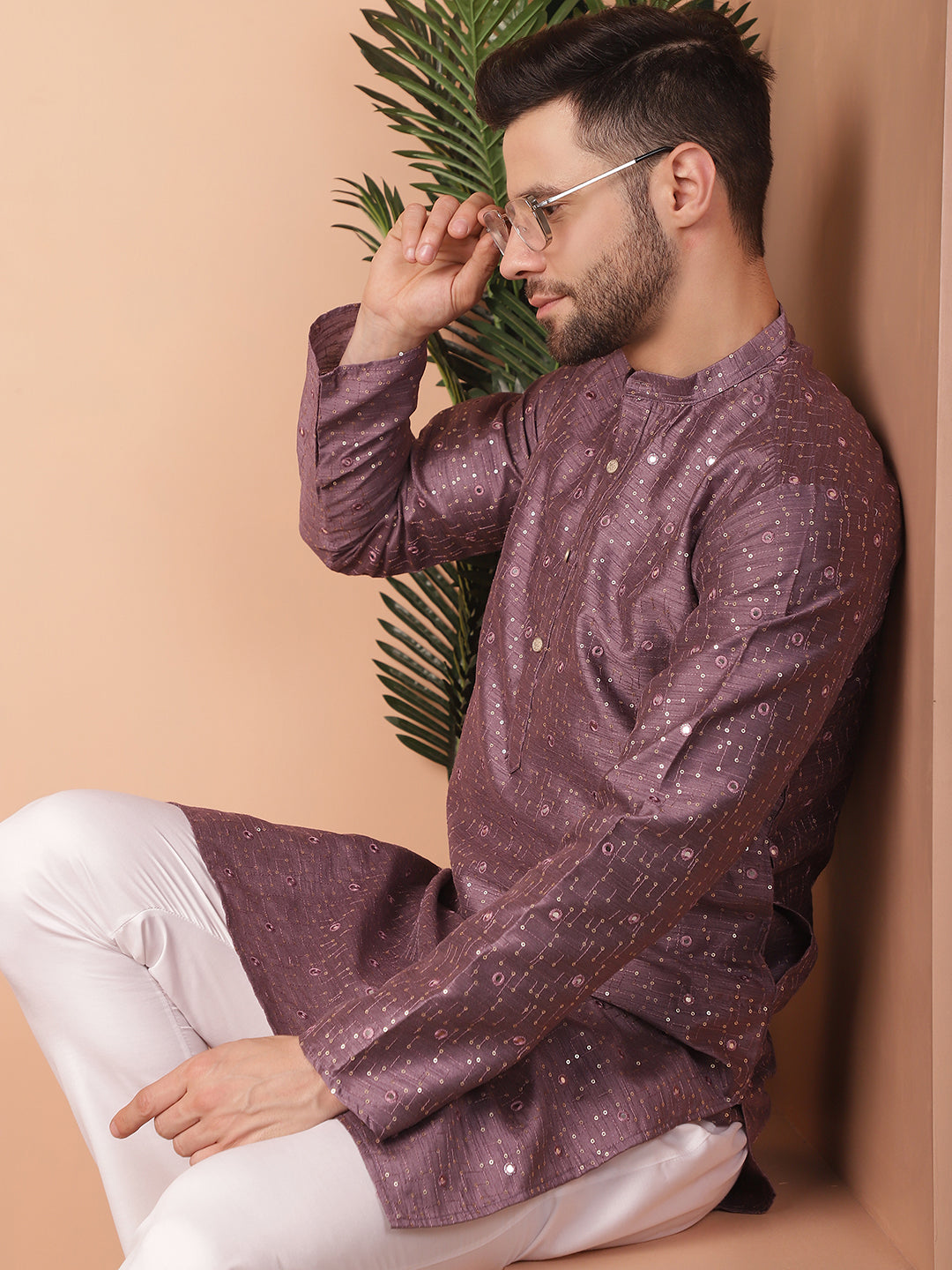 Men's Embroidered Mirror Work Kurta Pyjama Sets - Taantav