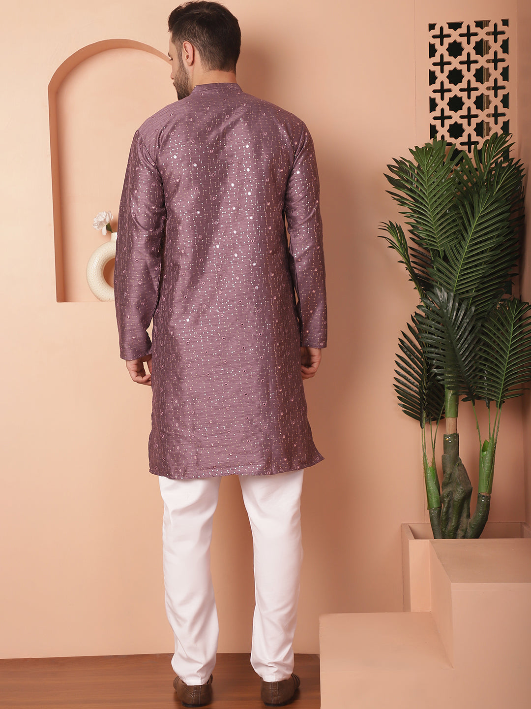 Men's Embroidered Mirror Work Kurta Pyjama Sets - Taantav