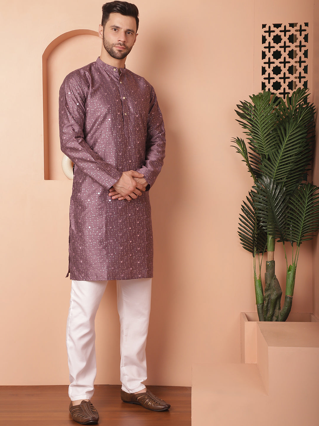 Men's Embroidered Mirror Work Kurta Pyjama Sets - Taantav