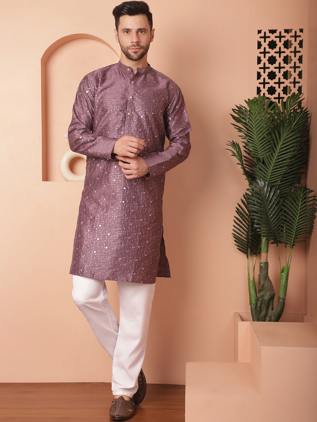 Men's Embroidered Mirror Work Kurta Pyjama Sets - Taantav