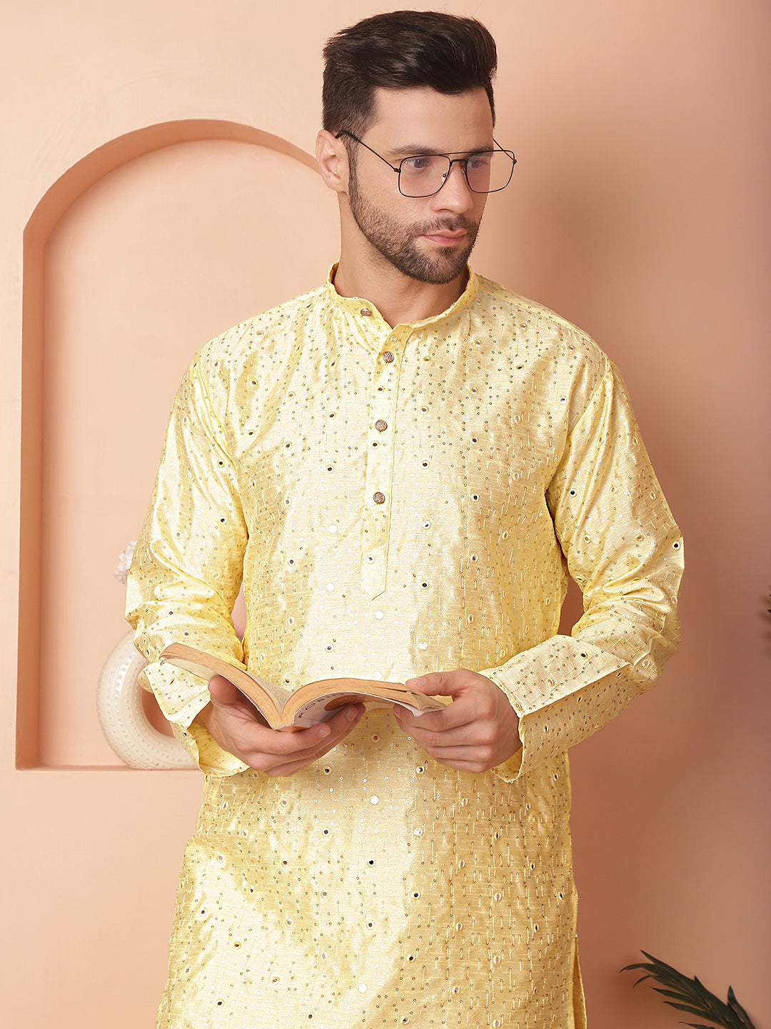 Men's Embroidered Mirror Work Kurta Pyjama Sets - Taantav