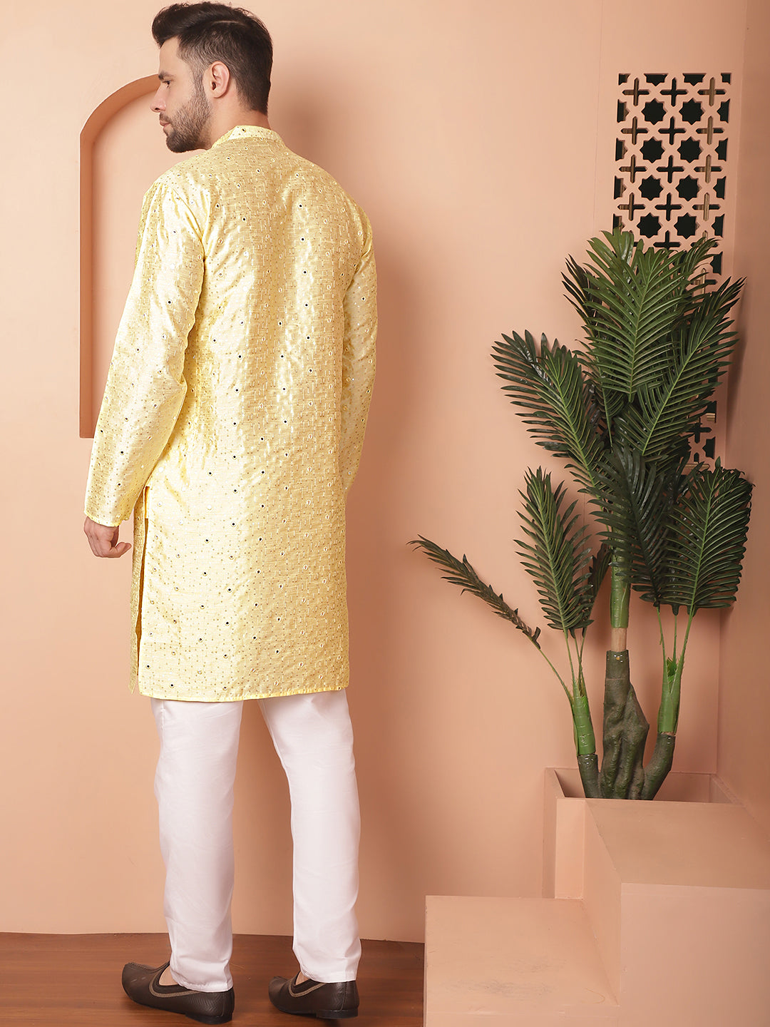 Men's Embroidered Mirror Work Kurta Pyjama Sets - Taantav