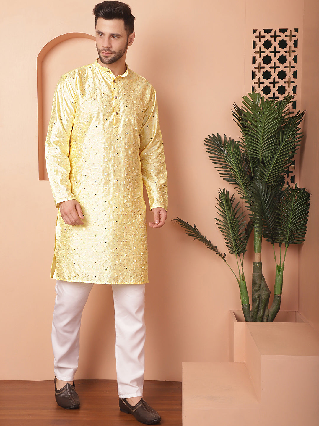 Men's Embroidered Mirror Work Kurta Pyjama Sets - Taantav