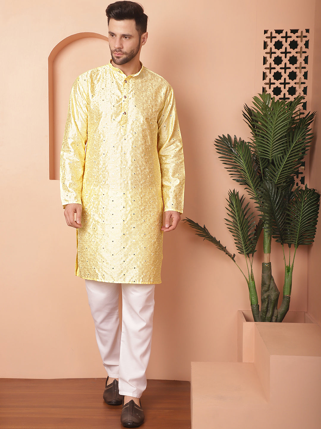 Men's Embroidered Mirror Work Kurta Pyjama Sets - Taantav