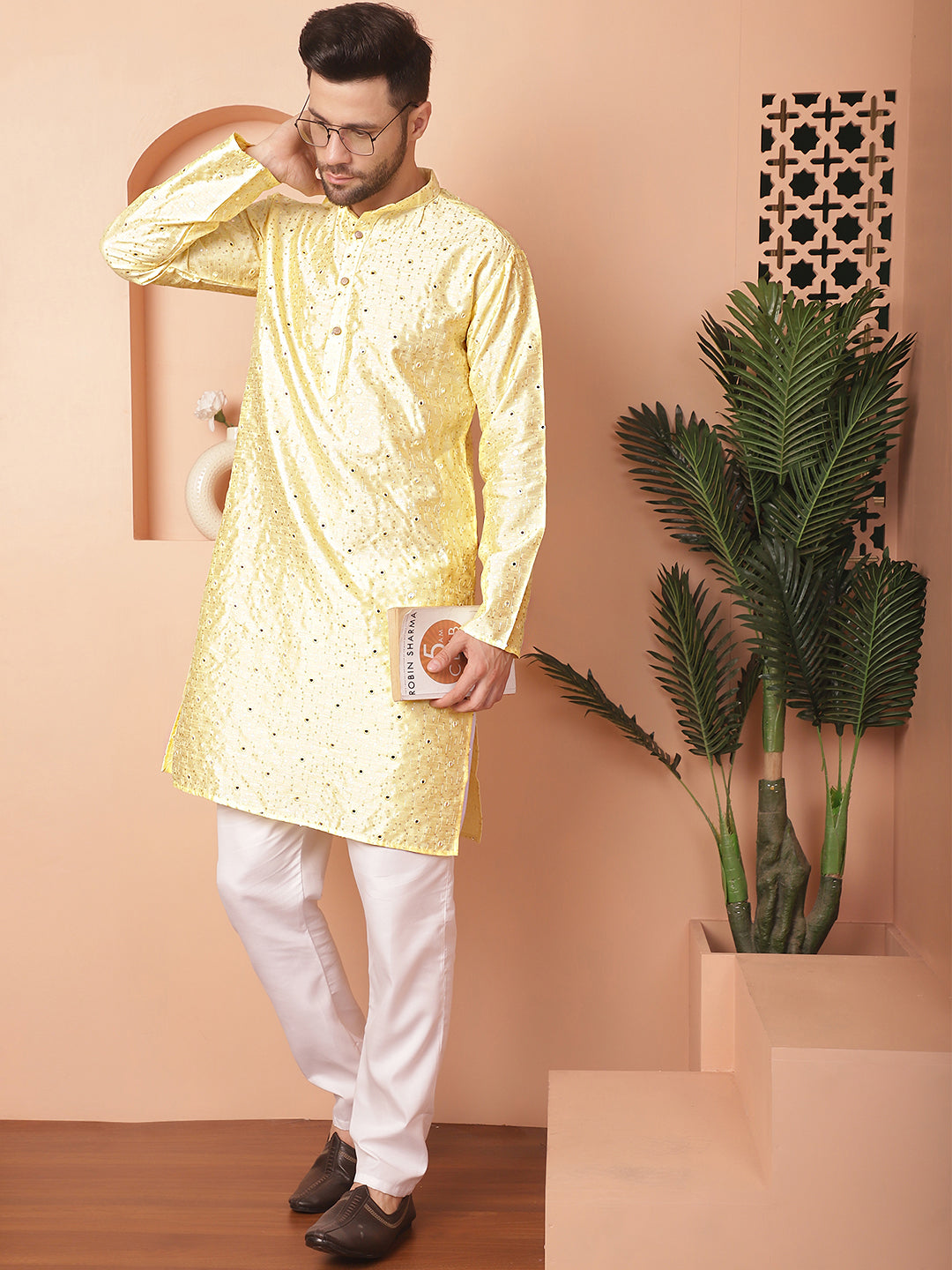 Men's Embroidered Mirror Work Kurta Pyjama Sets - Taantav