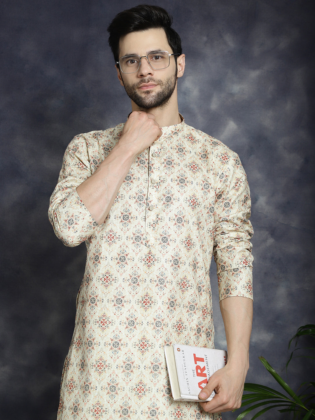 Men's Golden Foil Printed Kurta with Pyjama - Taantav